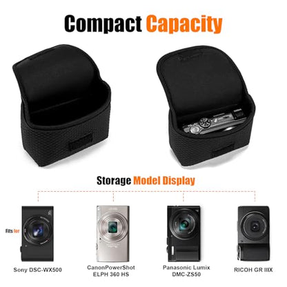 Cwatcun Neoprene Compact Camera Pouch - The Small Case & Travel Sleeve Bag for Digital Camera Ricoh/Canon/Sony & More - color: Black