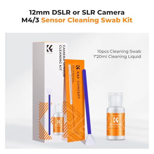 K&F CONCEPT 12mm Micro Four-Thirds 4/3 Sensor Cleaning Swab*10 + 20ml Sensor Cleaner, M43 Camera Cleaning Kit for All Models of M4/3 Camera Sensors, Including M4/3 Cameras from Olympus and Panasonic - size: 12mm