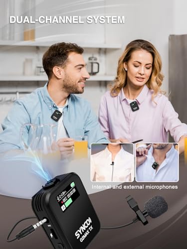 SYNCO Wireless Lavalier Microphone 2.4G Lav Mic with Charging Case 656FT 8H for Online Class Live Streaming YouTube for Camera Smartphone Tablet (1TX+1RX(with Display+8GB +Charging Case) - style: 1TX+1RX(with Display）+8GB +Charging Case