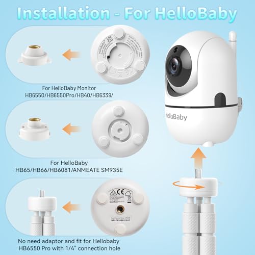 Tripod Baby Monitor Mount for HelloBaby HB6550/ HB6560/ HB65/ HB6351/ HB40/ HB6339/ HB6336, ANMEATE SM935E Monitor, Flexible Baby Camera Stand with 1/4" Screw – Portable, No Drilling - style: for HelloBaby-Tripod