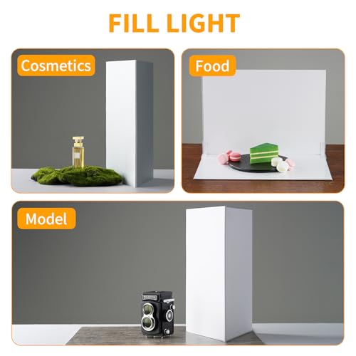 SITTO 2-in-1 Product Photography Backdrops, Flat Lay Photo Boards with 2Pcs Bracket, 17x12 Inch Silver and Bright White Photo Reflector Cardboard for Makeup,Jewelry and Other Small Product - color: White