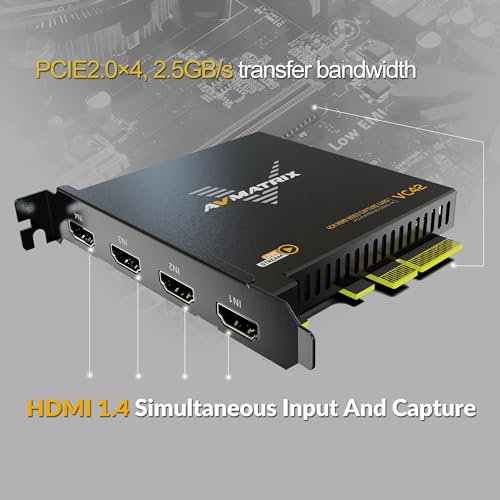 AVMATRIX 1080p60 4-PCI-E Capture Card Live Stream and Record with Ultra-Low Latency on PS5, PS4 Pro, Xbox Series X/S, Xbox One X, in OBS, Twitch, YouTube, Nintendo Switch, PC Windows - color: PCIE-4CH HDMI