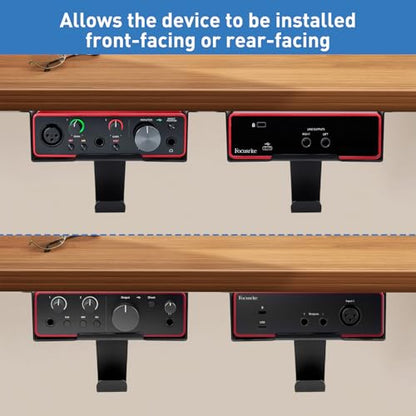 Under Desk Mount for Focusrite Scarlett Solo 3rd Gen/Solo 4th Gen with Headphone Hanger Stand,Under Desk Metal Shelf Organizer for Audio Interfaces and Studio Gear (Black Holder Only)