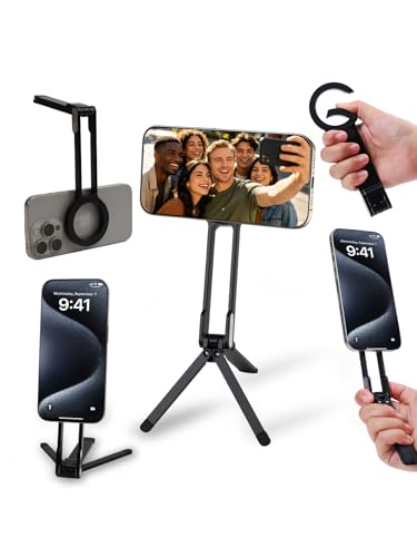Mini Pocket Magnetic Phone Tripod – Aluminium Foldable Stand with Strong Magnet, Maglock Smartphone Tripod Compatible with iPhone 17 16 15 14 13 12 Series, Black - color: Black