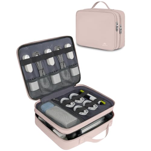 MATEIN Travel Cord Organizer for Women, Large Tech Storage Bag Water Resistant Electronic Accessories Case with Handle for Cord, Cables, Cellphone, Tablet (Up to 12.9inch), Powerbank, Soft Pink - color: Pink, size: Large