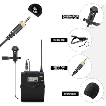 Lavalier Microphone Compatible with Sennheiser Wireless Bodypack Transmitter, Omnidirectional Condenser Lapel Mic 3.5mm with Screw Lock, 5ft