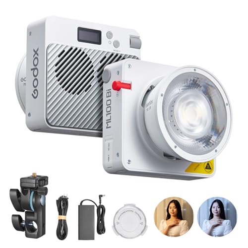 Godox ML100Bi 100W Portable LED Video Light,CRI 97+/TLCI 98+,0%-100% Brightness& Bi-Color COB Continuous Output Lighting 2800-6500K,11 FX Lighting Effects,App Control Mini Photography Light - color: ML100Bi