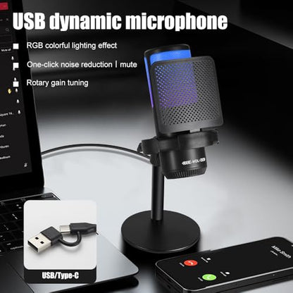 Gaming Mic for PC & PS5, RGB USB Streaming Microphone with Quick Mute