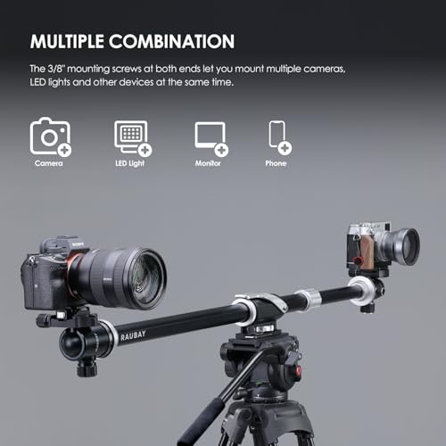 RAUBAY Tripod Extension Arm, Fixed Horizontal Boom Arm for Overhead & Top-Down Photography, Heavy-Duty Aluminum, 1/4" & 3/8" Mount, 26"–40" Adjustable for Camera, Light & Mic TE01