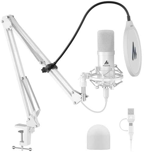 MAONO A04 White USB Microphone, 192kHz/24Bit Condenser Mic for PC Podcast | Plug & Play Computer Cardioid Metal Mic Kit with Pro Sound Chipset for Recording, Gaming, Content Creation, Stream, YouTube - color: White