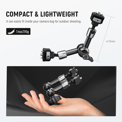 NEEWER 7" Articulating Magic Arm with 360° Ball Heads & Locating Pins for ARRI, Camera Monitor Mount with 1/4" Screws for DSLR Action Camera Monitor Video Light Compatible with SmallRig Cage Rig, ST07 - size: 7"