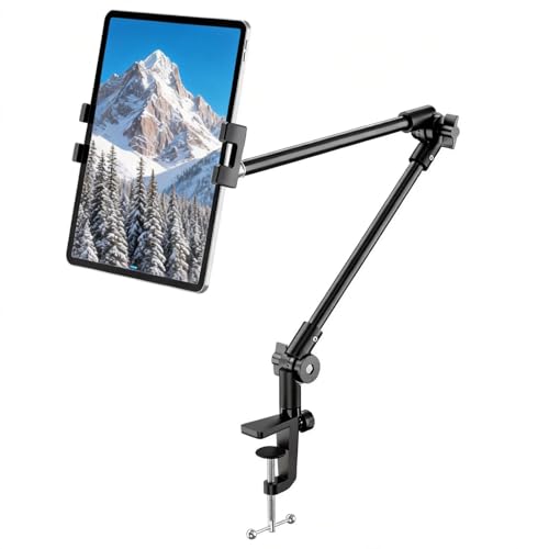 KDD Tablet Stand Holder, Adjustment iPad Phone Mount, 27in Long Arm Webcam Stand Projector Camera Mount for Desk, Fit for 4.7"-12.9" Devices, iPad Pro 12.9 Air Mini, Galaxy Tabs, Switch, iPhone