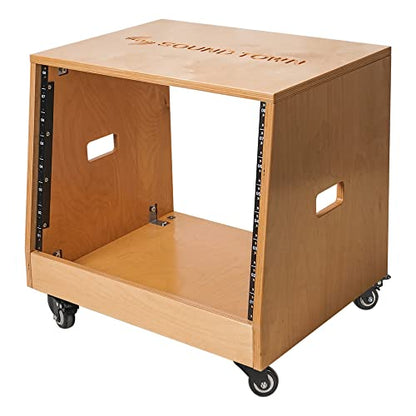 Sound Town DIY Solid Baltic Birch Plywood Slanted 8U Studio Rack, Golden Oak (SDRK-8T) - size: 8U,Golden Oak