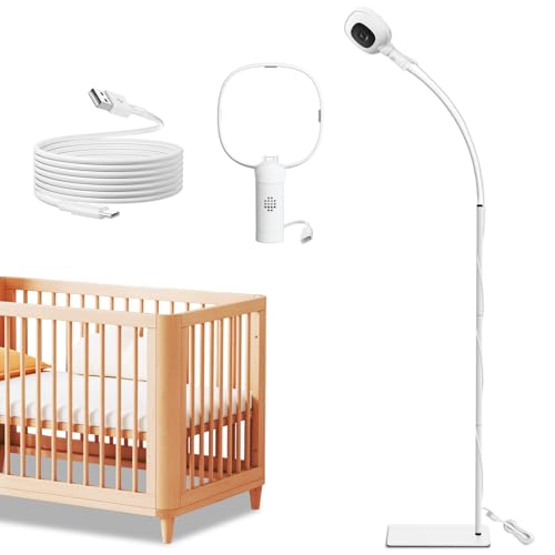 Floor Stand Compatible with Nanit Pro Baby Monitor, Gooseneck Swivel Holder Mount with Type-C Port & Fully Enclosed Housing Adjustable Height Baby Monitor Stand, Temperature and Humidity Display - size: 62 Inch