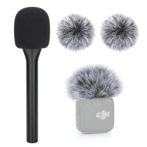 YOUSHARES Universal Interview GO Handheld Adapter for DJI Mini, 2-Pack Wind Muff and Lavalier Mic Adapter Handheld Stand Set - color: Gray Wind Muff (2 Pack)+Interview handheld