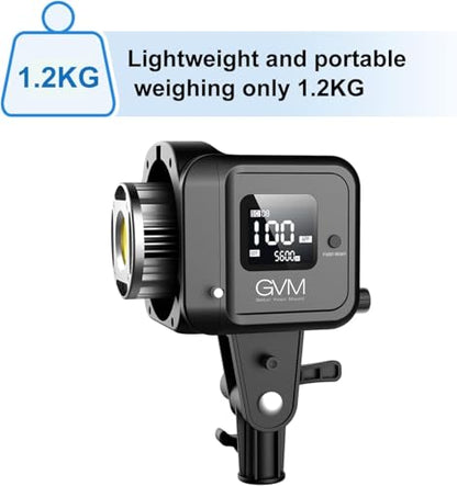 GVM 80W Video Light, Continuous Lighting for Photography with Bowens Mount, 5600K, 44100Lux/0.5m Studio Light with APP, CRI 97+ 8 Scene Lights Support AC Adapter & NP Battery - size: 5600K