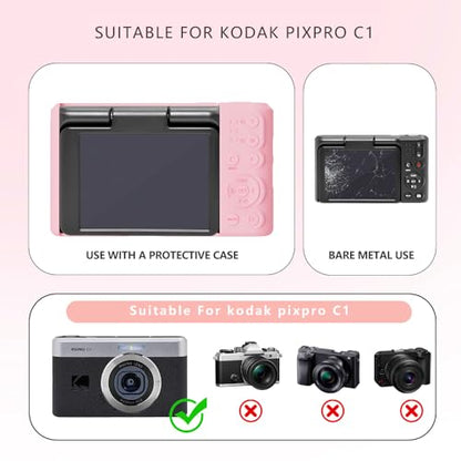 Silicone Case for kodak pixpro C1 Digital Camera with 2PCS Screen Protector and Lanyard - (Pink) - color: Pink