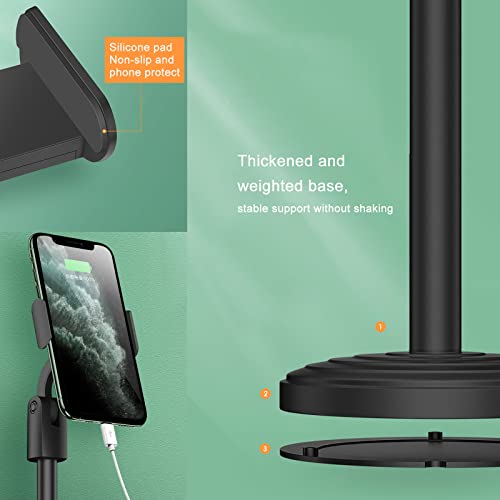 Multi-Function 360° Rotation Desk Cell Phone Holder for Live Streaming Watching Movie(Classic Black with Round Base 7″-11.8″ Height) - color: Black