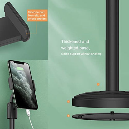 Multi-Function 360° Rotation Desk Cell Phone Holder for Live Streaming Watching Movie(Classic Black with Round Base 7″-11.8″ Height) - color: Black