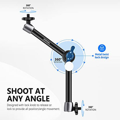 NEEWER 5.9"/15cm Adjustable Friction Magic Arm with 1/4" Screw on Both Ends, Compatible with SmallRig Cage, Flash/LED Light/Microphone/Monitor/SuperClip, Max Load 4.4lb/2kg, ST15 - style: 11"/28cm w/Clamp