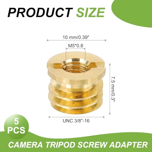 PATIKIL M5 Female to 3/8" Male Convert Screw Adapter, 5 Pcs Tripod Thread Adapter Mount for Camera Monopod Video DSLR SLR Mic Stand, Gold