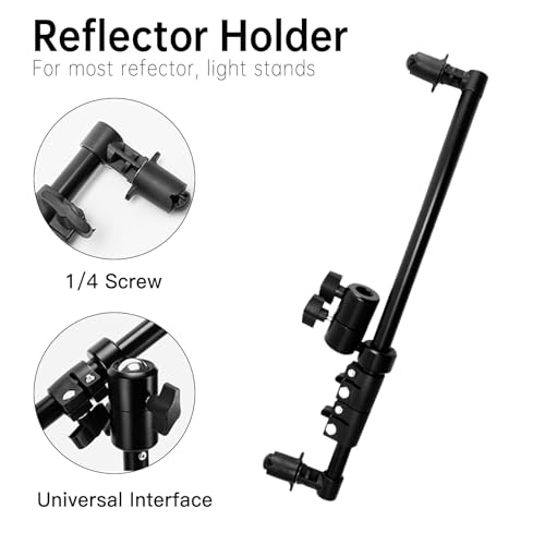 Extendable Reflector Holder Arm, Photo Telescopic 27.9" to 47.2" Boom Arm 360° Swivel Reflector Bracket for Product Portrait Studio Outdoor Photography - style: Reflector Holder