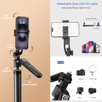 Auto Face Tracking Tripod for iPhone with Light 70.9” Selfie Stick Tripod Stand Follows Your Movement 360°Phone Camera Tripod with Wireless Remote for Content Creator Vlog Live Stream Video Recording - style: B181-Auto Face Tracking Tripod with 2 Ring Lig