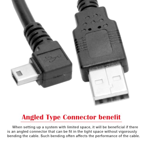 JSER Mini USB2.0 5Pin Type-B Male 90 Degree Right Angle to USB 2.0 Type-A Male Power Data Cable 480Mbps Compatible with Computer Camera Laptop Desktop MP3 MP4 (Right Angle 6ft/1.8m) - size: 1.8m, style: Right Angle