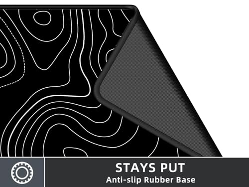 Rinaze Extra Large Gaming Mouse Pad with Black Topographic, XXL Mousepad, Big Mouse Mat Desk Pad, Non Slip Keyboard Pad for Gaming Computer Laptop PC Office Desk Accessories - color: Black