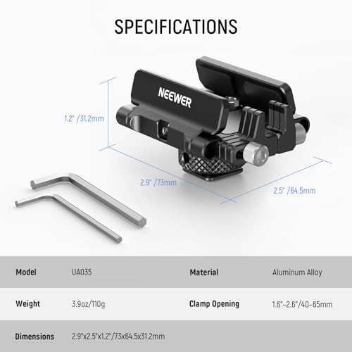 NEEWER Mount Bracket SSD Holder with Cold Shoe Cable Clamp, 1.6"-2.6" for Samsung T5 T7 SSD SanDisk Compatible with SmallRig Cage for BMPCC 4K 6K Compatible with iPhone 15 Pro Max Phone Cage, UA035 - style: UA035