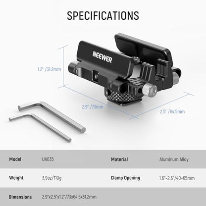 NEEWER Mount Bracket SSD Holder with Cold Shoe Cable Clamp, 1.6"-2.6" for Samsung T5 T7 SSD SanDisk Compatible with SmallRig Cage for BMPCC 4K 6K Compatible with iPhone 15 Pro Max Phone Cage, UA035 - style: UA035