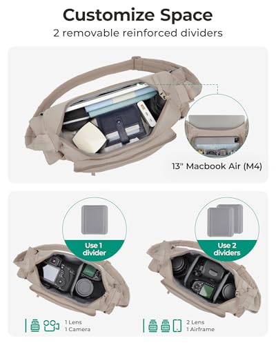 BAGSMART 2 in 1 Puffy Camera Sling Bag for Photographer, Everyday Shoulder Crossbody Bag with Pockets Digital Camera Case for DSLR/Mirrorless, Light Beige - color: Light Beige
