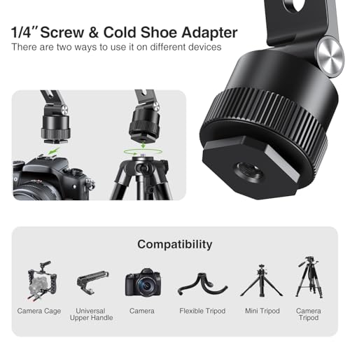 elitehood Aluminum Magnetic Camera Phone Mount with 360° Rotatable Cold Shoe Base, MagSafe iPhone Tripod Mount Adapter with 1/4” Screw & Hot Shoe, 180° Tilt Cell Phone Holder for Tripod Attachment - style: Rotatable Cold Shoe Base