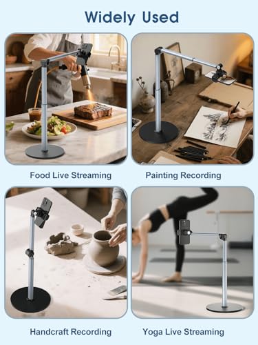 Heavy Duty Aluminum Overhead Phone Stand for Recording, Adjustable iPhone Tripod for Overhead Shots, Sturdy Stand for Cooking, Crafting, Filming, Painting – Perfect for Creators（Clip） - style: Clip
