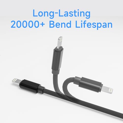 2 in 1 USB C to USB C and Lightning Carplay Cable 100W 4FT 1Pack Two Devices Simultaneous Fast Charging Compatible with MacBook Air/Pro/iPad/iPhone 17/16/15/14/13/12,Galaxy S26/S25/24/Pixel 10 - color: Black, size: 4FT