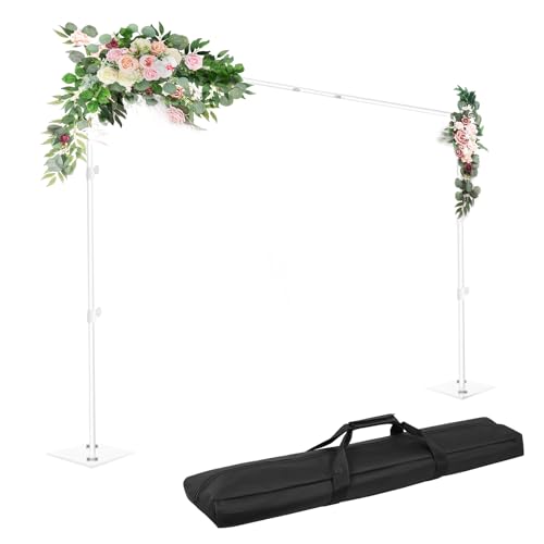 EMART Backdrop Stand, 8.5x10ft Width Adjustable Photography Background Support Poles with Heavy Duty Flat Base, Photo Metal Steel Pipe and Drape Frame Kit for Parties Birthday Wedding - White - color: White, size: 8.5x10ft
