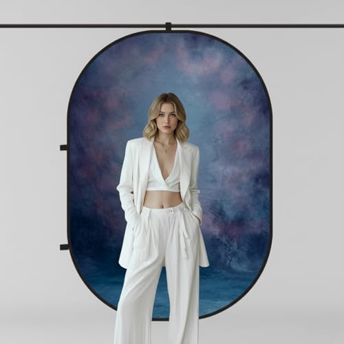 Kate Collapsible Backdrop for Photography Flower Blue and Grey Portable Photo Backdrops Pop Up Background for Portrait, Live Streaming, 5x6.5ft