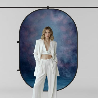Kate Collapsible Backdrop for Photography Flower Blue and Grey Portable Photo Backdrops Pop Up Background for Portrait, Live Streaming, 5x6.5ft