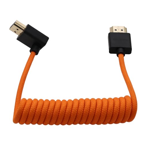 HDMI 8K 4K ProRes Cable for ATOMOS Ninja V Shinobi Monitor, Camera Sony FX3 A7Siii, Canon Lumix Nikon, BMPCC6K, FEELWORLD Portkeys SmallHD, Down Angled, Braided Coiled - color: Orange, size: Down Angled to Straight