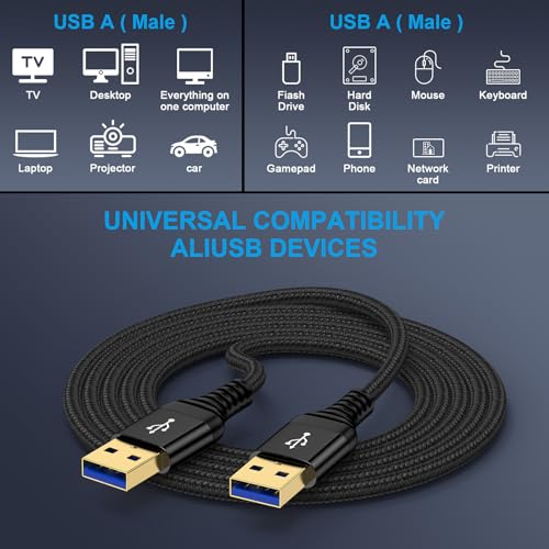 USB to USB Cable 6FT, 2 Pack USB-A to USB-A Cord Male to Male USBCable Double Side USB3.0 A to A Data Transfer Cord for Computer PC Laptop Cooler DVD Player Hard Drive Enclosures TV Hub Set Up Box