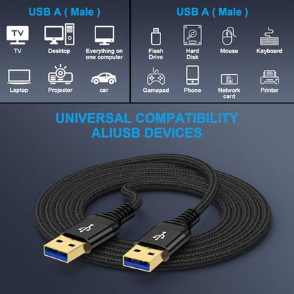 USB to USB Cable 6FT, 2 Pack USB-A to USB-A Cord Male to Male USBCable Double Side USB3.0 A to A Data Transfer Cord for Computer PC Laptop Cooler DVD Player Hard Drive Enclosures TV Hub Set Up Box