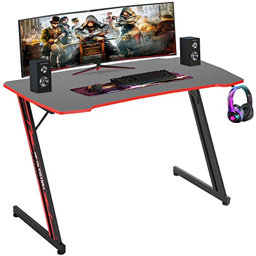 BestOffice Gmaing Desk Z Shaped 47 inch PC Computer Desk Computer Workstation Ergonomic Gaming Table with Headphone Hook for Game Players, Red - color: Red, size: 47 Inch Z Shaped