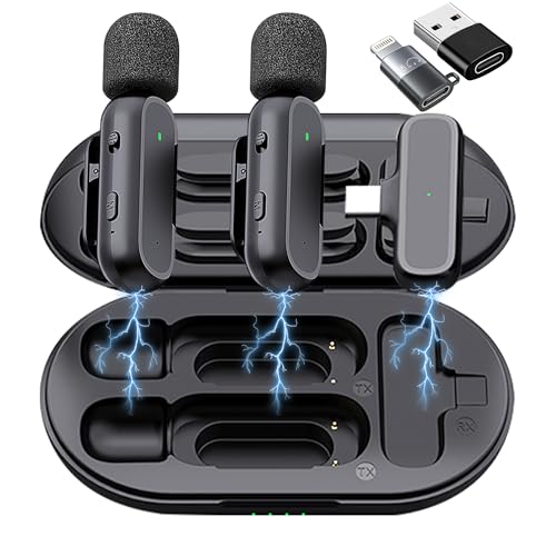 2 Pack Professional Wireless Lavalier Microphone for iPhone iPad Android with Charging Case Noise Reduction Plug-Play Clip on Lapel Mic for Video Recording Vlogging, YouTube, Interview, Live Streaming - style: Oval