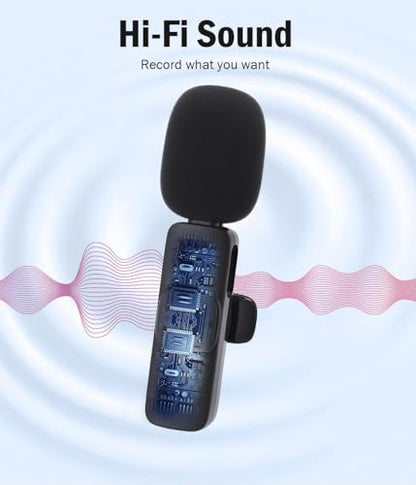 Wireless Mini Microphone for iPhone：2 Pack Lavalier Lapel Mic with AI Noise Cancellation & 70ft Range, 16H Total Battery, Plug and Play Clip-on Android Microphone for YouTube TikTok Podcast Vlogging