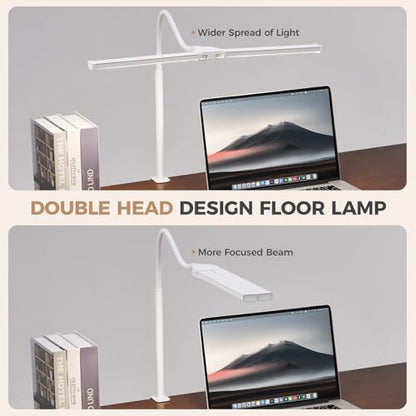 Voncerus LED Desk Lamp for Home Office, Double Head Architect Light with Clamp, Computer Monitor Clip on Light, 3 Modes and 10 Brightness, Adjustable Flexible Goose-Neck, Table Task Lamp, White - color: White Pro