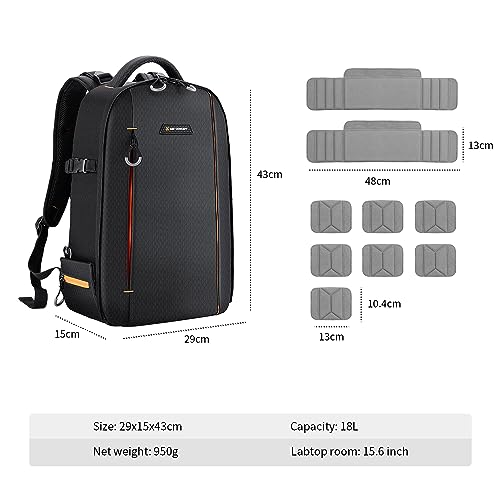 K&F CONCEPT Camera Backpack for Photographers Large Waterproof Photography Camera Bag with Laptop/Tripod Compartment for Men Women Black Orange - style: Designer