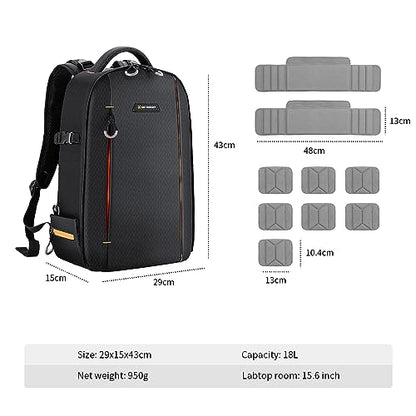 K&F CONCEPT Camera Backpack for Photographers Large Waterproof Photography Camera Bag with Laptop/Tripod Compartment for Men Women Black Orange - style: Designer
