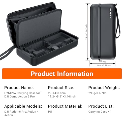 CYNOVA Carrying Bag for DJI Osmo Action 4/5 Pro, PU Storage Protective Bag for DJI Osmo Action 4/5 Pro Adventure Combo Accessories, Protective PU Storage Accessories