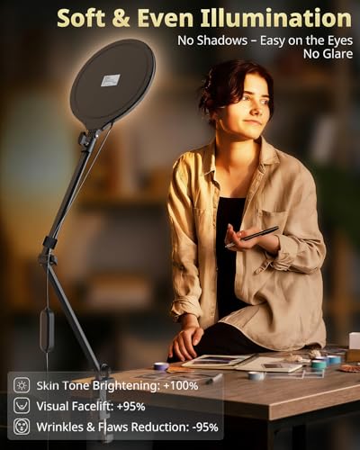 UBeesize 10" Desk Ring Light with Stand, Multi-Angle Adjustable Arm with C-Clamp for Home Office, Streaming Light with Inline Control for Video Conference, Podcast, Gaming, Recording, Live Streams