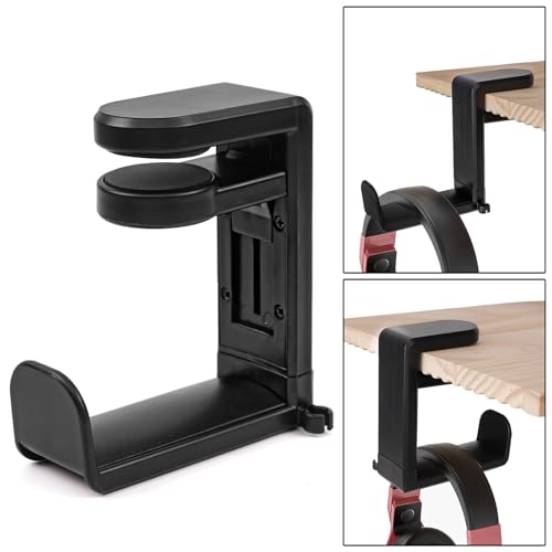 Rotating Headphone Stand, Multi-Functional 360° Rotatable Adjustable Clamp-on Under Desk Headset Stand, Universal Gaming and Office Headphone Holder, Black - color: Black